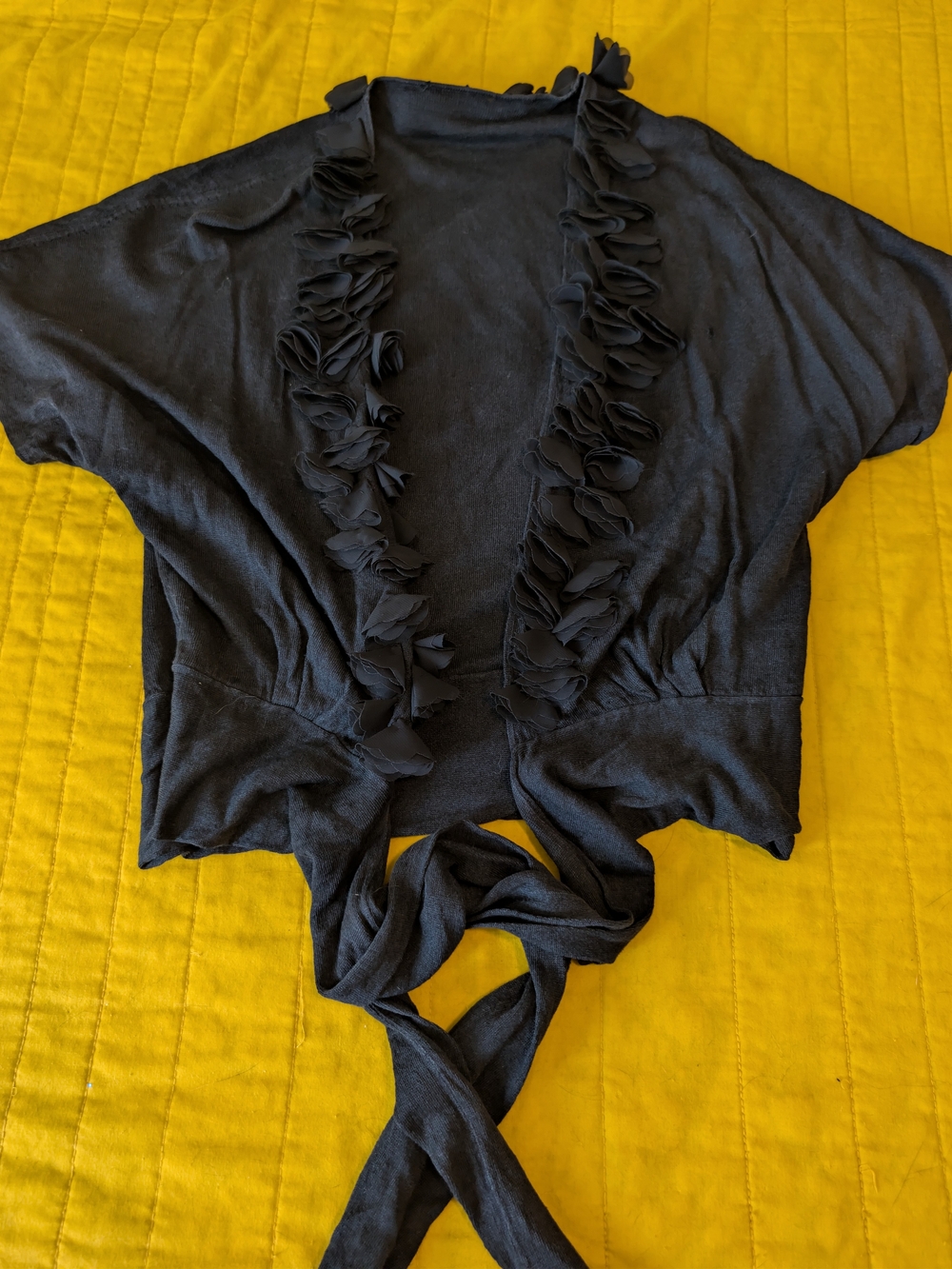 Black Ruffled Tie-Back Women’s Top